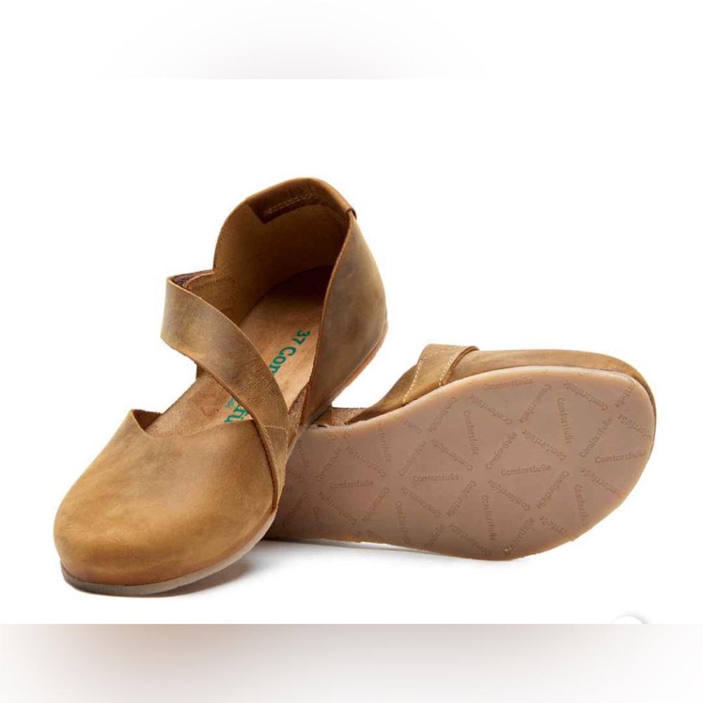 Comfortfüsse Alya - %100 Genuine Tan Oiled Leather Flat Shoes - Cork Footbed